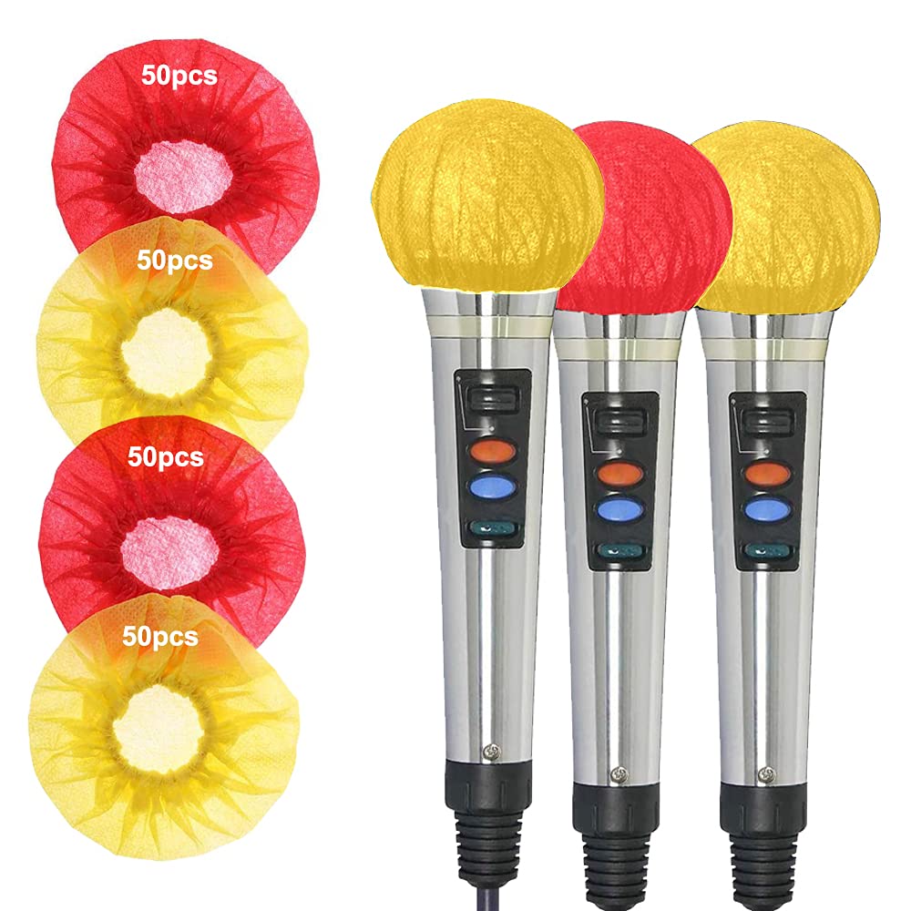 [Australia - AusPower] - 200 Pcs Disposable Microphone Cover, Non-woven Handheld Microphone Windscreen with Elastic Band, Clean and No-odor Mic Covers for KTV, Interview, Recording Studio, Performance, Speech (Red and Yellow) Red and Yellow 