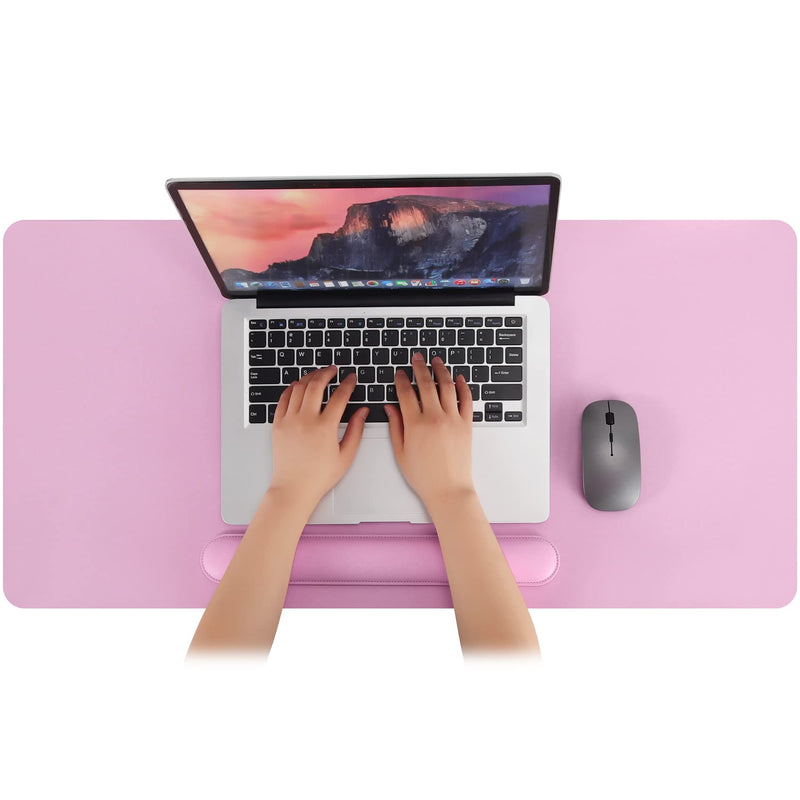 [Australia - AusPower] - Leather Desk Pad with Keyboard Wrist Rest Pad, 31.5"x15.7" Office Desk Mat, Extended Mouse Pad, Non-Slip Large Desk Blotter, Laptop Desk Pad Mousepad,Waterproof Desk Writing Pad for Office/Home-Pink A-type-pink 