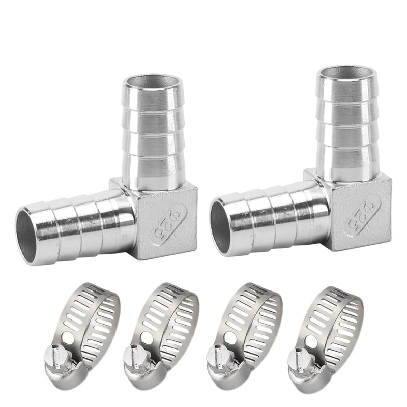 [Australia - AusPower] - Pysrych Stainless Steel Hose Barb Fitting 90 Degree Elbow 5/8" Barbed x 5/8" Barbed Right Angle L Shaped Connector with 4pcs Hose Clamps (Pack of 2) 