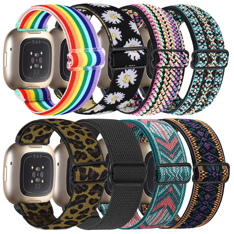 [Australia - AusPower] - 8 Pack Elastic Bands Compatible with Fitbit Versa 3 Bands & Fitbit Sense Bands, Adjustable Nylon Sport Strethy Wristband for Fitbit Versa 3 Smartwatch Women Men 