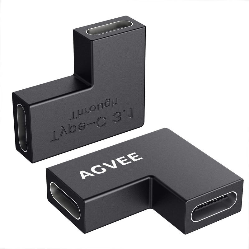 [Australia - AusPower] - AGVEE [2 Pack] USB-C 90 Degree Angled Female to Female Adapter, PD 100W USB 3.2 Gen-2 Type-C 10G Data Coupler Extender Connector for MacBook TB3 Port, Pixel, S21, S20, S10, Note 20 10, Black 