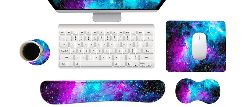 [Australia - AusPower] - ArtSo Keyboard Wrist Rest and Mouse Pad with Wrist Support Set Ergonomic Coaster, Memory Foam Mousepad 4 in 1 Non-Slip Rubber Base Durable Comfortable for Easy Typing Pain Relief, Starry Sky Galaxy 