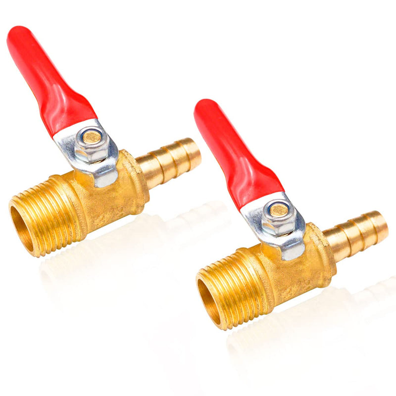 [Australia - AusPower] - Tnuocke 2pcs Brass 3/8" NPT Male Thread x 3/8" Hose Barb Ball Valve Shut Off Switch Pipe Tubing Fitting Coupler,180 Degree Red Operation Handle H-054-3/8NPT-3/8 
