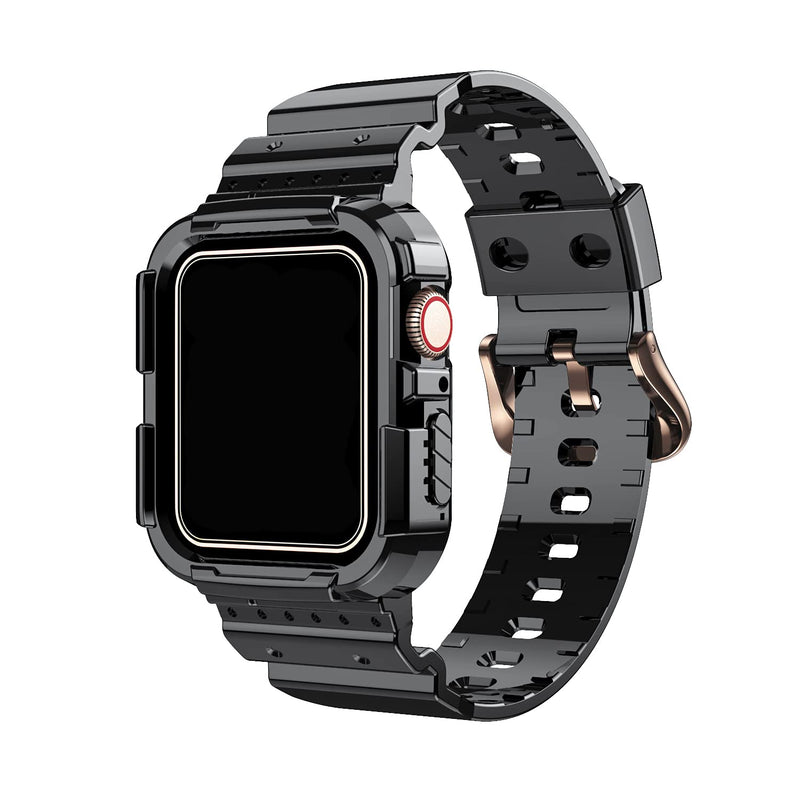 [Australia - AusPower] - JUNGLEHE Compatible for Apple Watch Band 38mm 40mm 42mm 44mm with Case,Lightweight Breathable Clear Jelly Sport Watch Band for Girl Boy Women Men,Replacement for iwatch 6 5 4 3 2 1 & SE 38/40mm 2-Black-regd 