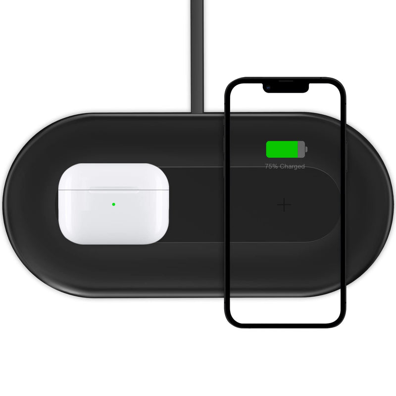 [Australia - AusPower] - TopMade Wireless Charger, 2 in 1 Dual Wireless Charging Pad Qi-Certified 10W Max Fast Wireless Charge Station Stand for iPhone 12/12 Pro/Max/11/Pro/XS/8P,Galaxy S2/S20/S10/S9/S8/Note 8, Airpods, Black A-Black 