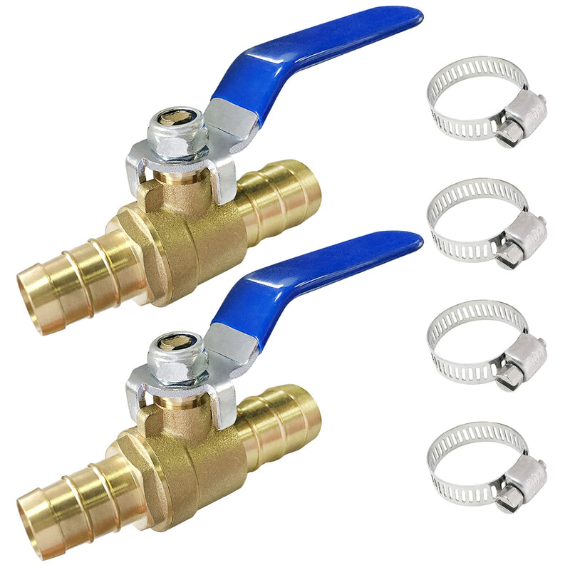 [Australia - AusPower] - Brass Hose Barb Ball Valve Kit-2pcs 3/4'' Heater Hose Shut Off Valve with Stainless Steel Clamps-High Temperature Resistance Shut off PEX Ball Valve for Water, Oil, Gas, Fuel line Fittings 3/4 inch (19mm) 2 pcs 