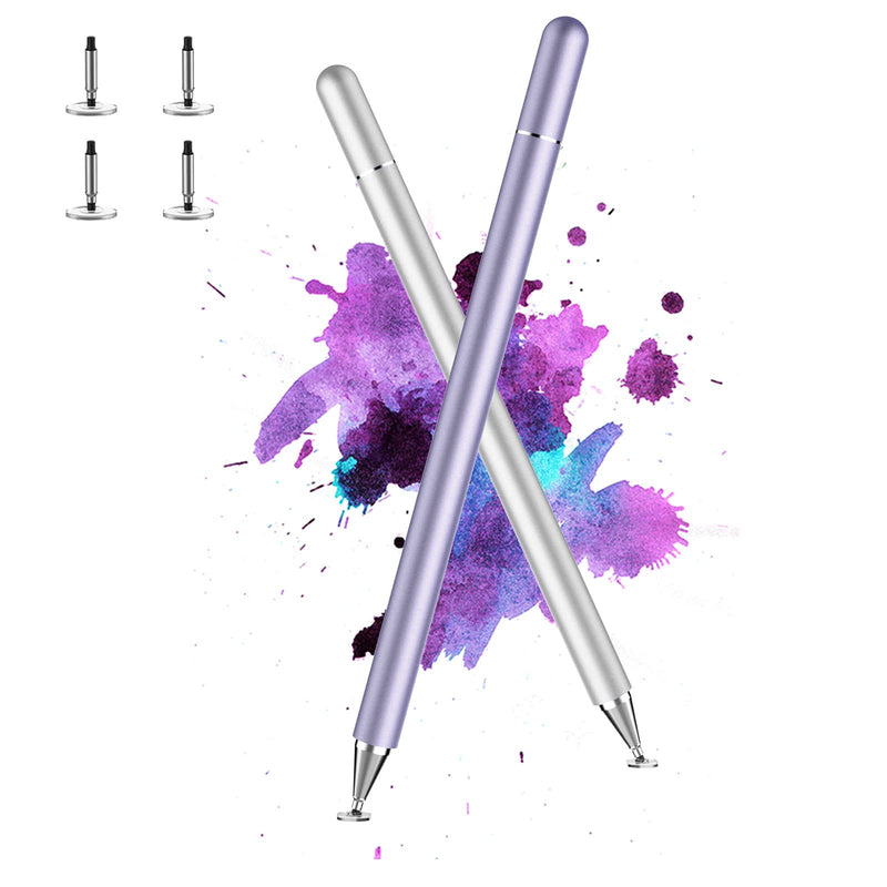 [Australia - AusPower] - Stylus Pen for iPad, LUNTAK Stylus Pens for Apple/iPhone/Ipad pro/Mini/Air/Android/Microsoft/Surface All Capacitive Touch Screens Universal with 4 Replacement Tips (2 Pcs, Purple and Silver) 