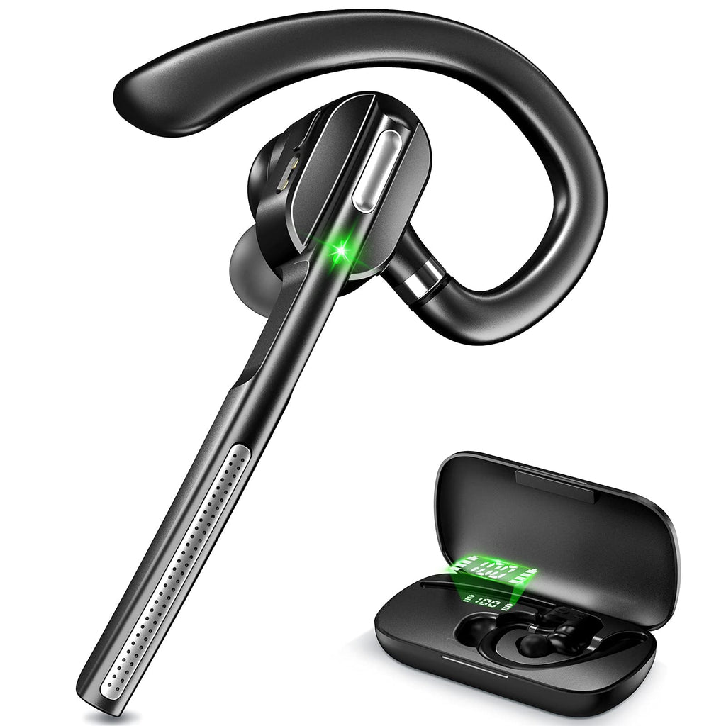 [Australia - AusPower] - Dechoyecho Bluetooth Headset V5.1, Wireless Headset with Battery Display Charging Case, Bluetooth Earpiece with Noise Canceling Mic for Driving, Office and Business,Compatible with Cell Phone and PC 