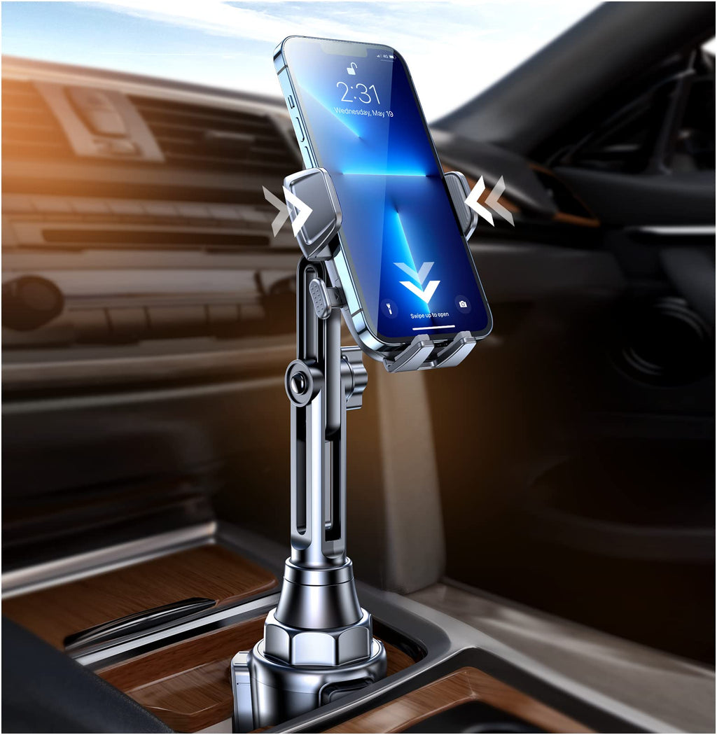 [Australia - AusPower] - Cup Phone Holder for Car, Long Arm Car Phone Holder Mount Cradle 360 Rotatable Adjustable Height Bumpy Roads Friendly, Hands-Free Cup Holder Phone Mount Compatible with iPhone Samsung 