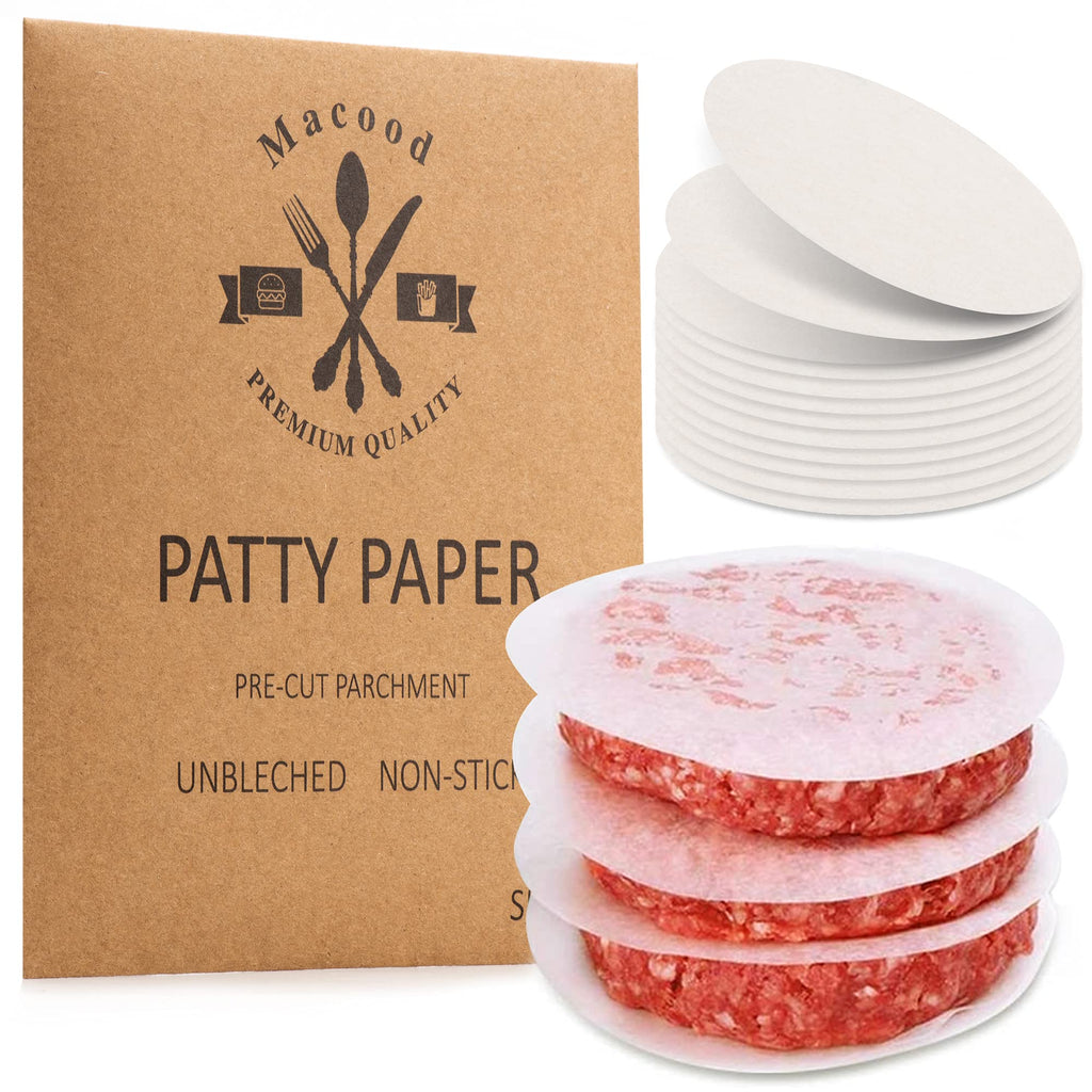 [Australia - AusPower] - Macood Parchment Freezer Patty Paper for Burgers, Deli Cheese, Patties, Oven/ Microwave, 100 Sheets, 5 Inch(White) Brown 