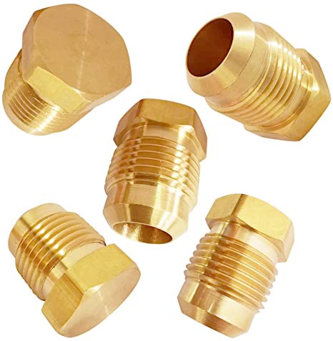 [Australia - AusPower] - ANPTGHT 5PCS Brass Flared Plug 3/8" Tube OD, SAE 45 Degree Flare Tube Fitting Brass Seal Plug Hex Flare Plug 3/8" OD-5 Pack 