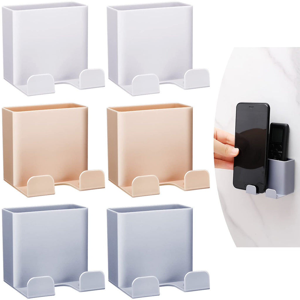 [Australia - AusPower] - 6 Pieces Wall Mount Phone Holder Self-Adhesive Wall Beside Organizer Storage Box Plastic Charging Phone Stand Remote Wall-Mounted Phone Brackets Holder for Bedroom 