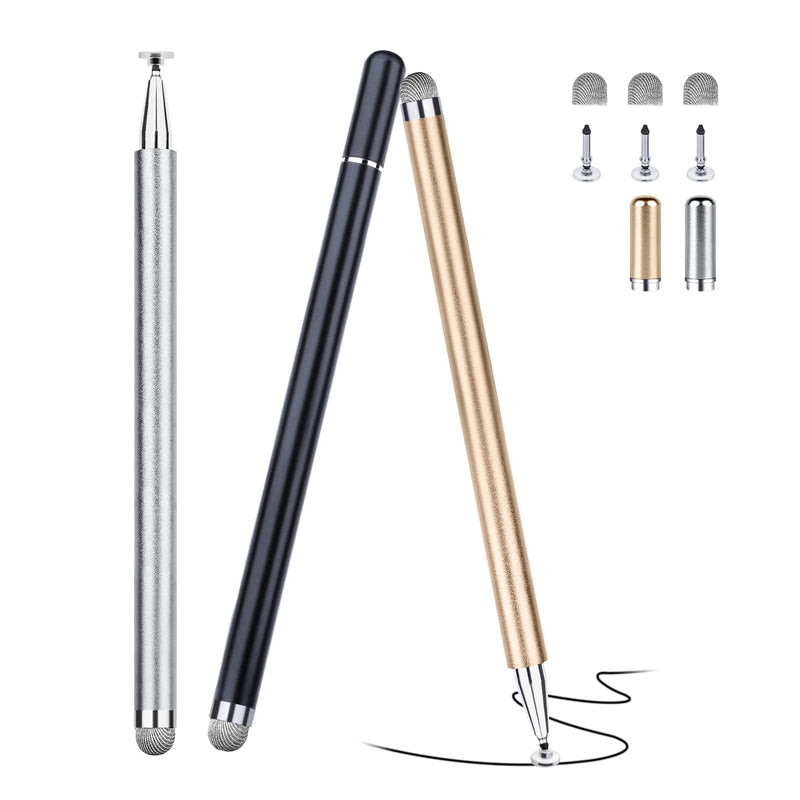 [Australia - AusPower] - Stylus for iPad (3 Pcs), Abiarst Touch Screens Stylus Pens Disc & Fiber Tip for Apple/iPhone/Ipad pro/Mini/Air/Android/Microsoft/Surface All Capacitive Touch Screens (3-Pack (Black/Silver/Champagne)) 3-Pack (Black/Silver/Champagne) 