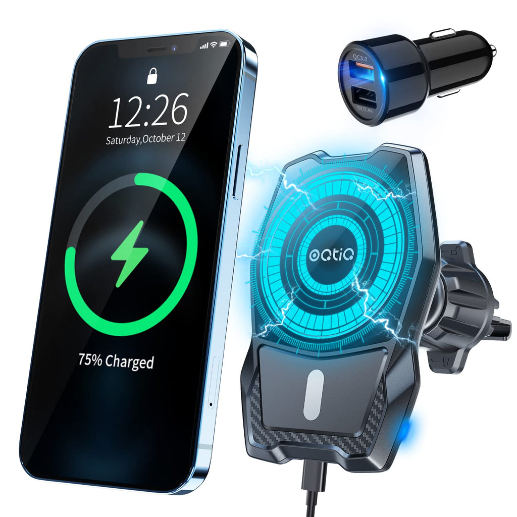 [Australia - AusPower] - Magnetic Wireless Car Charger for iPhone 13/12 Series, OQTIQ Air Vent Car Mount Charger for MagSafe (QC 3.0 Car Charger Adapter & 3.3ft Type-C Cable Included) 