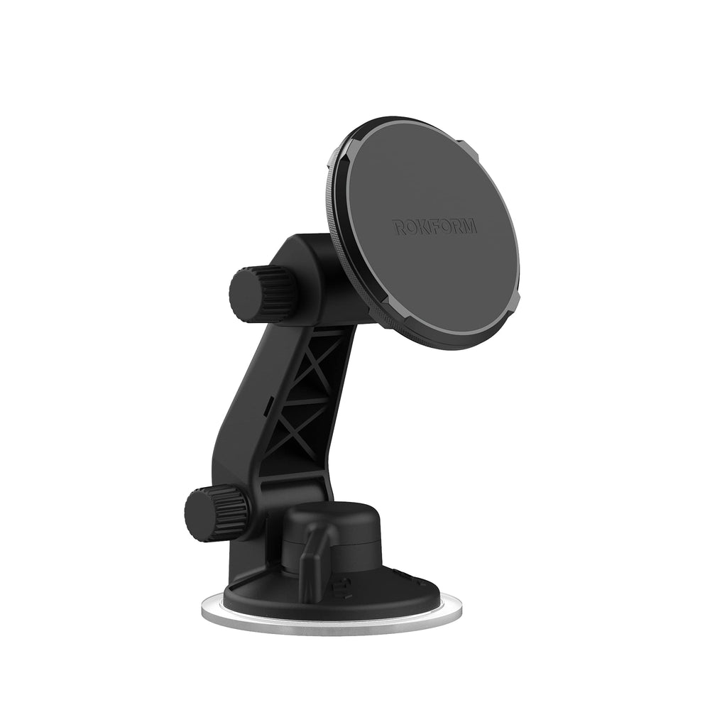 [Australia - AusPower] - Rokform - Adjustable Magnetic Windshield Phone Mount, Compatible with All Rokform Cases and MagSafe Phones Cases, Secured by Strong Suction Cup Base, 210° of Tilt and 360° of Rotation (Black) 
