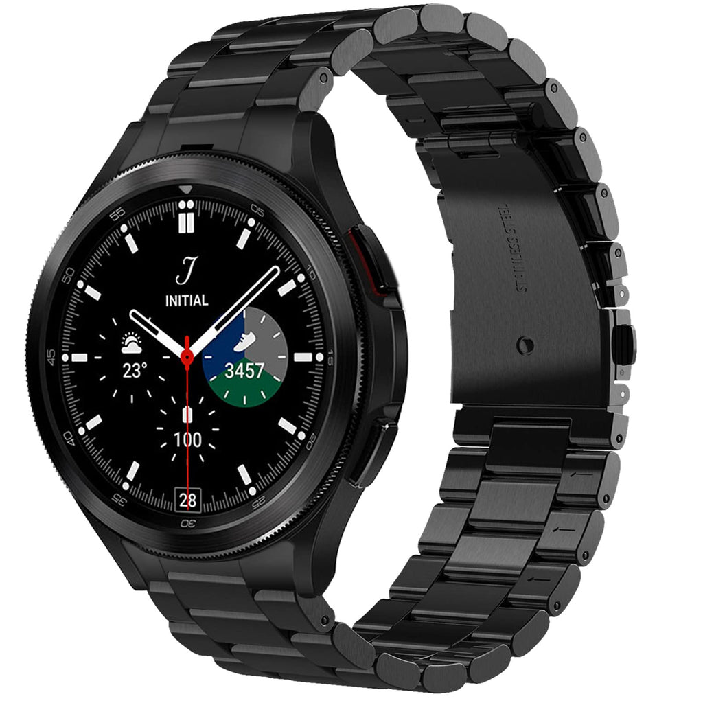 [Australia - AusPower] - V-MORO Galaxy Watch 4 Classic Band 46mm Men, No Gaps Solid Stainless Steel Strap Metal Business Bands Replacement for Samsung Galaxy Watch 4 Classic 46mm Black 
