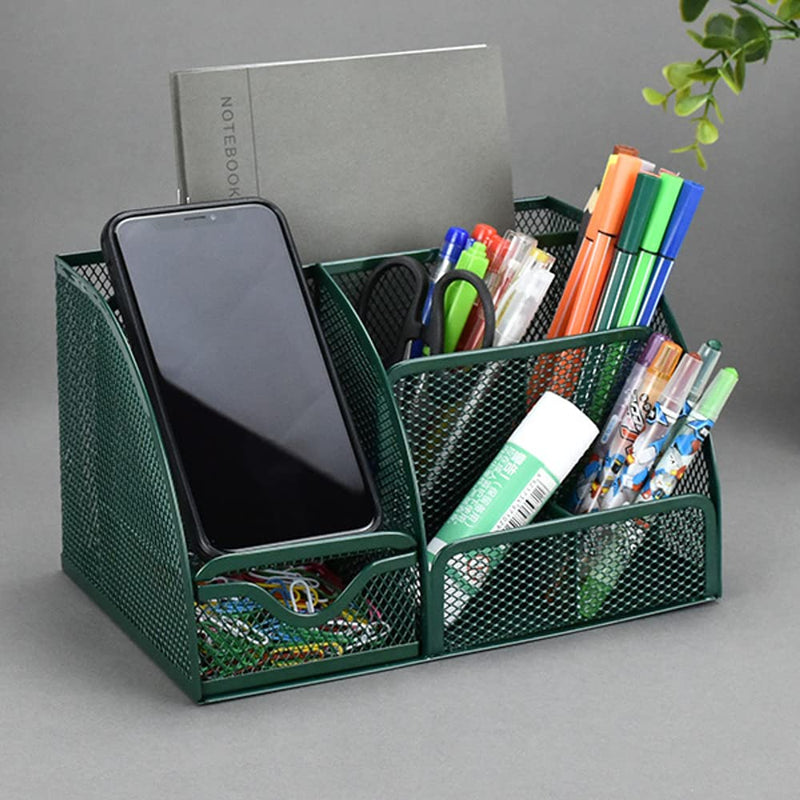 [Australia - AusPower] - Drawer Organizers Office Desk Organizer Green Mesh Drawer Storage with Spacious 6 Compartments + Drawer, Desktop Caddy Storing Stationery Trinkets Cosmetics Jewelry Electronic Gadgets for Office Home School 