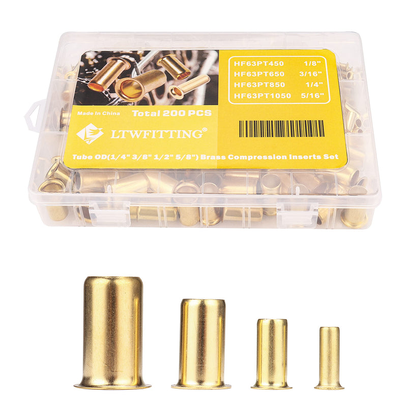[Australia - AusPower] - LTWFITTING Assortment Kit 1/4 3/8 1/2 5/8 Inch OD Compression Inserts, Brass Compression Fittings(Pack of 200) 