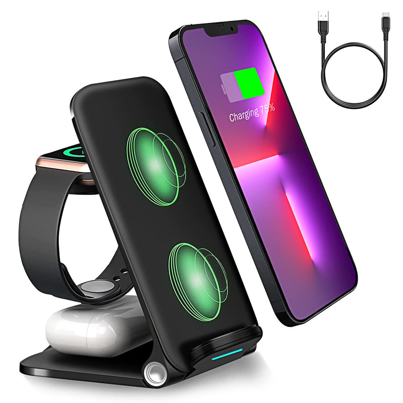 [Australia - AusPower] - iPhone 13 Pro Max Wireless Charging Station 15W Qi Fast Charger Stand Upgraded Version Multi-Coil Design Compatible with iPhone 13/12/11 Apple Watch AirPods and Samsung Galaxy Cell 