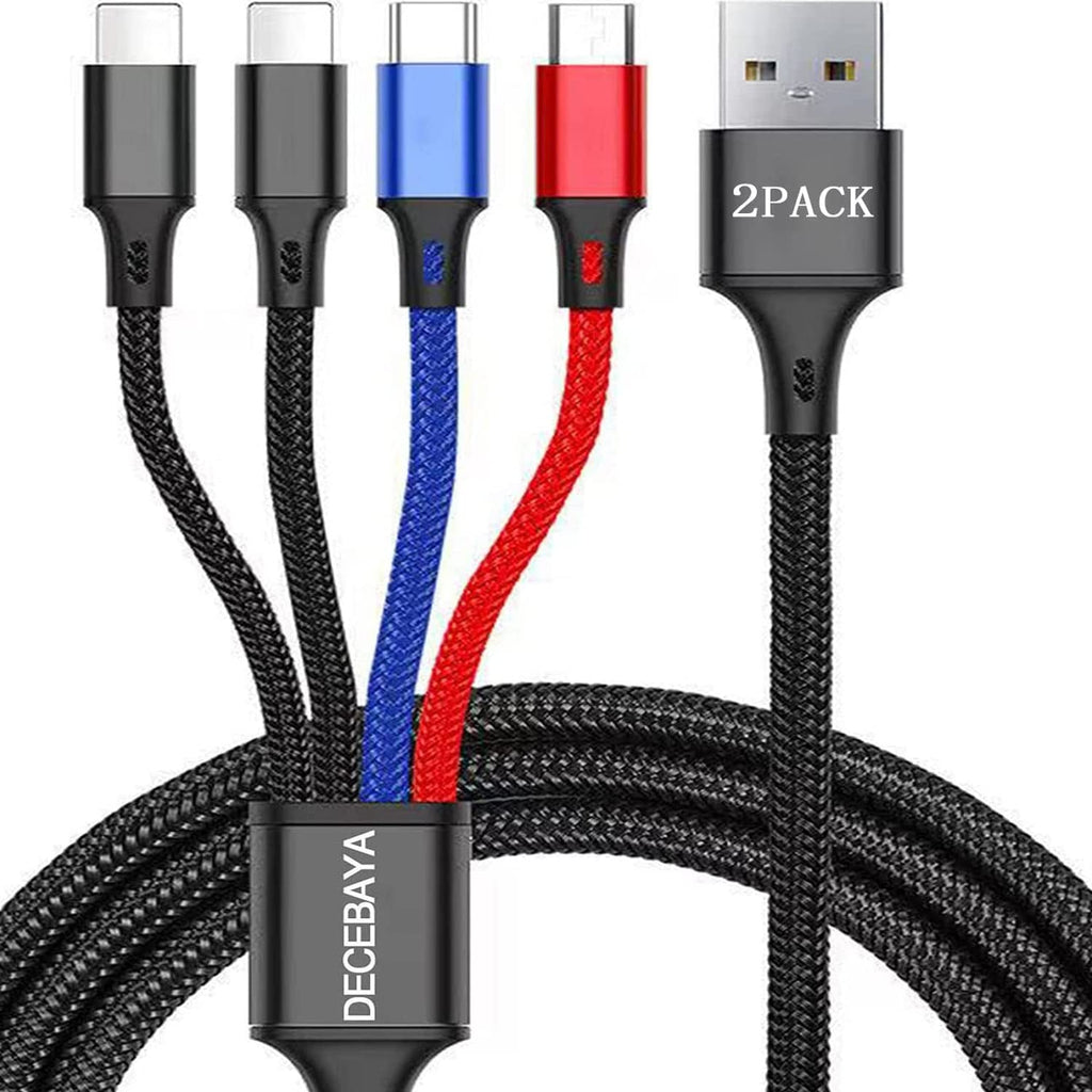 [Australia - AusPower] - Multi Charging Cable[2Pack 4FT], Decebaya 4 in 1 USB 3A Fast Charge Cord with Dual Phone Type C Micro USB Port Adapter Compatible for Cell Phones Tablets and More 