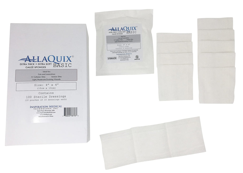 [Australia - AusPower] - AllaQuix Basic 12-Ply Sponges - 4" x 4" - (Box of 100) Advanced Wound Care – Surgical-Grade Woven Non-Stick (no Adhesive) Gauze Pads - Sterile 
