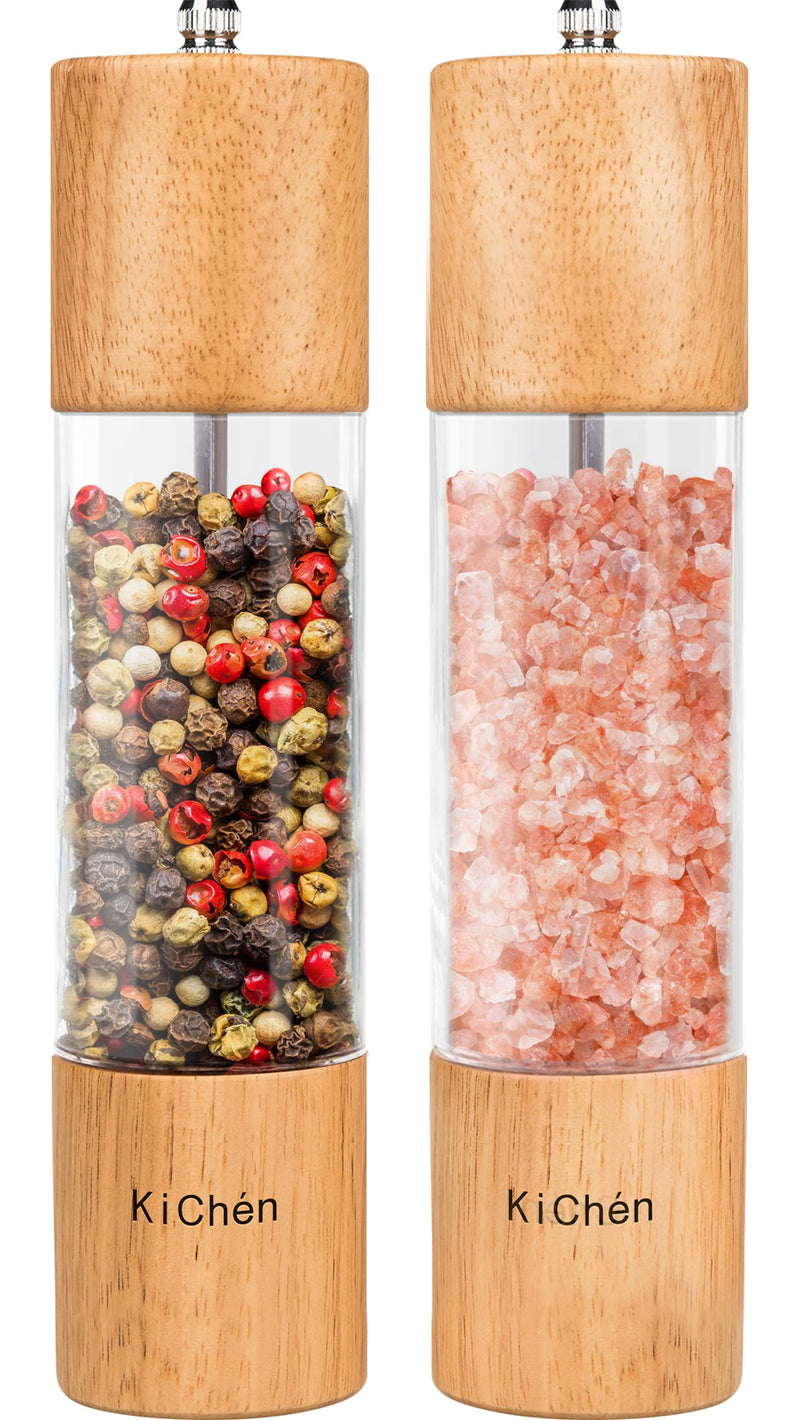 [Australia - AusPower] - Kichén Wooden Salt and Pepper Grinder Set, Manual Salt Grinder, Pepper Mill Grinder, Refillable Salt and Pepper Mill, New Capacity Salt and Pepper Set 