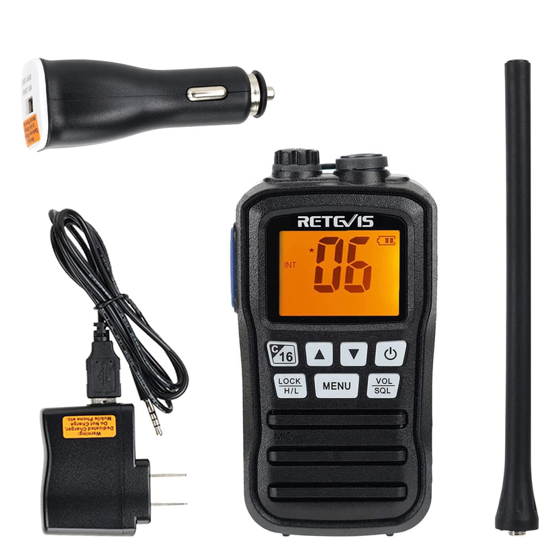 [Australia - AusPower] - Retevis RM01 Handheld Marine Radio,IP67 Waterproof Floating Marine Two-Way Radios,NOAA Weather Alert Ship to Shore,Tri-Watch,Marine Radio for Boats (1 Pack) 