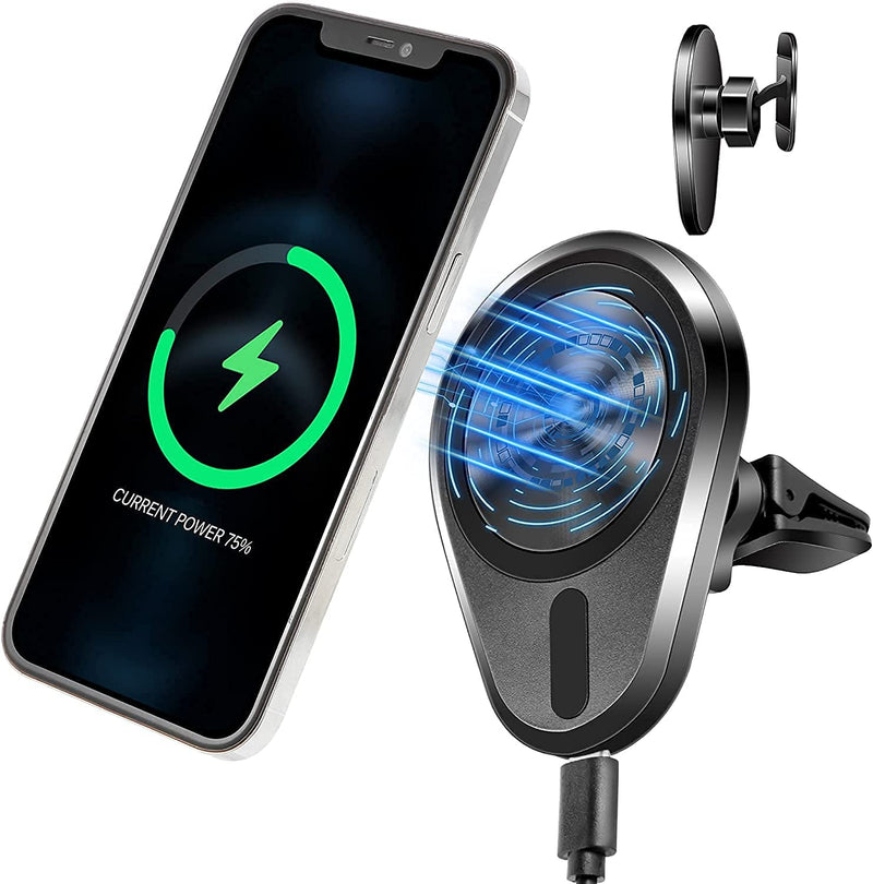 [Australia - AusPower] - Magnetic Wireless Charging Car Phone Holder 15W Car Mount for iPhone 12/12 Pro/ 12 Mini/ 12 Pro Max, Fast Charging Car Holder Charger- Compatible with Magsafe Charger/Magsafe Case 