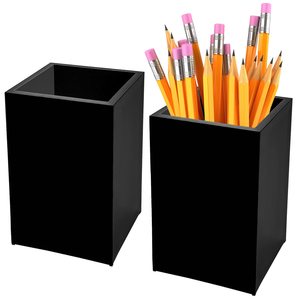 [Australia - AusPower] - 2 Pack Black Acrylic Pencil Pen Holder Cup,Desk Accessories Holder,Makeup Brush Storage Organizer,Modern Design Desktop Stationery Organizer for Office School Home Supplies,2.6x 2.6x 4 inches 