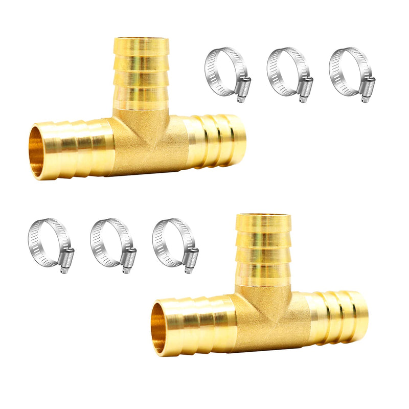 [Australia - AusPower] - Tnuocke 2pcs 5/8" Brass Tee Barb Fittings,3 Way Union Intersection Fitting T Shape Barbed Splitter Fitting Splicer with Hose Clamps for Water Fuel Air H-058-5/8 Tee-5/8-2PCS 