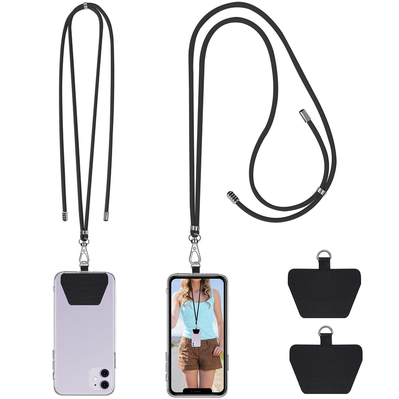 [Australia - AusPower] - Cell Phone Lanyard, Adjustable Phone Lanyard Detachable Neck Strap and Phone Patches 2 PCS Fit for Most Smartphones (Black*2) Black*2 
