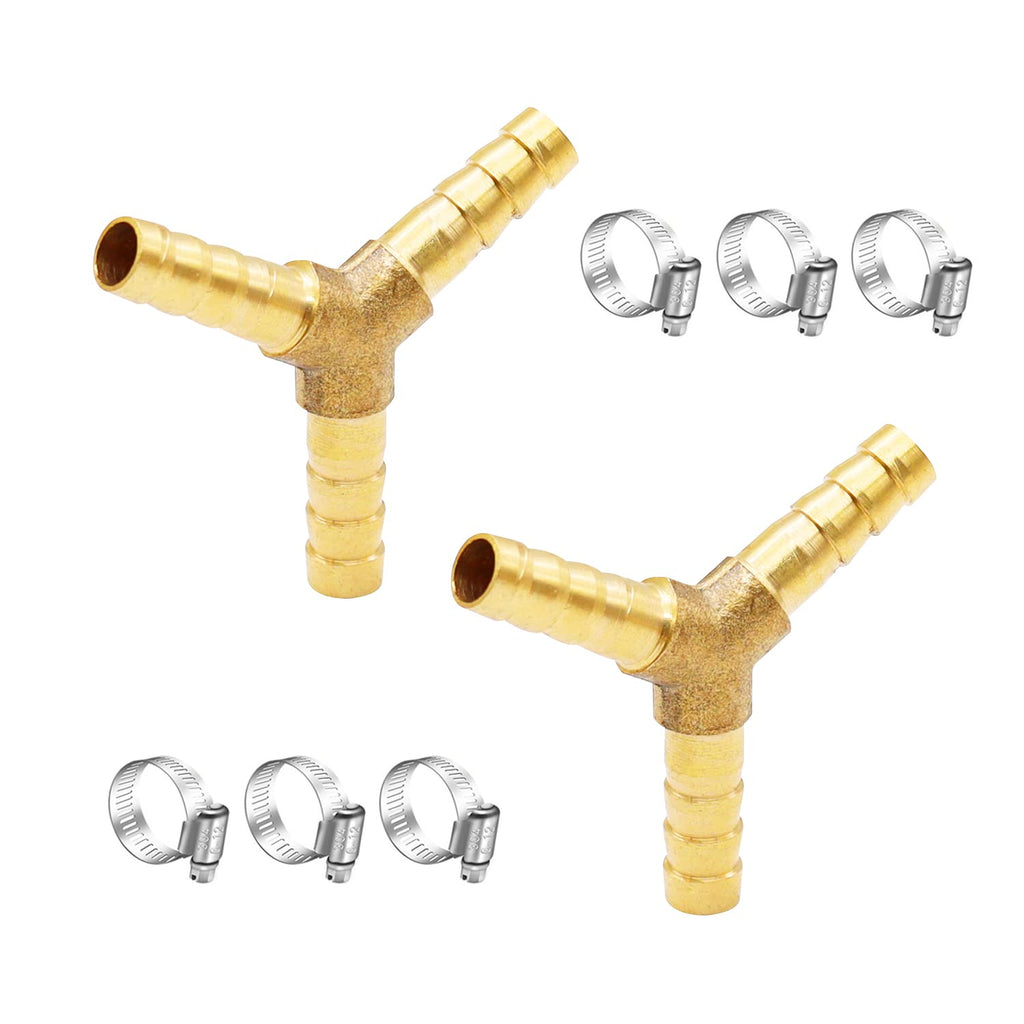 [Australia - AusPower] - Tnuocke 2pcs Metaland Brass 1/4" Hose Barb 3 Way Union Fitting Y Shape Barbed Splitter Fitting Splicer with Hose Clamps for Water Fuel Air H-060-1/4 1/4" x 1/4" x 1/4" 
