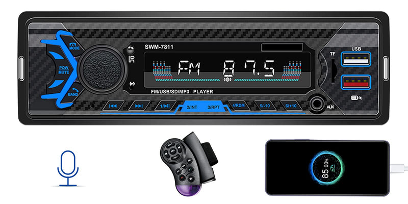 [Australia - AusPower] - Single Din Car Stereo with Voice Control, FM Radio System,Bluetooth Handfree Calling,Daul USB Fast Charging,Mp3 Player 7811 