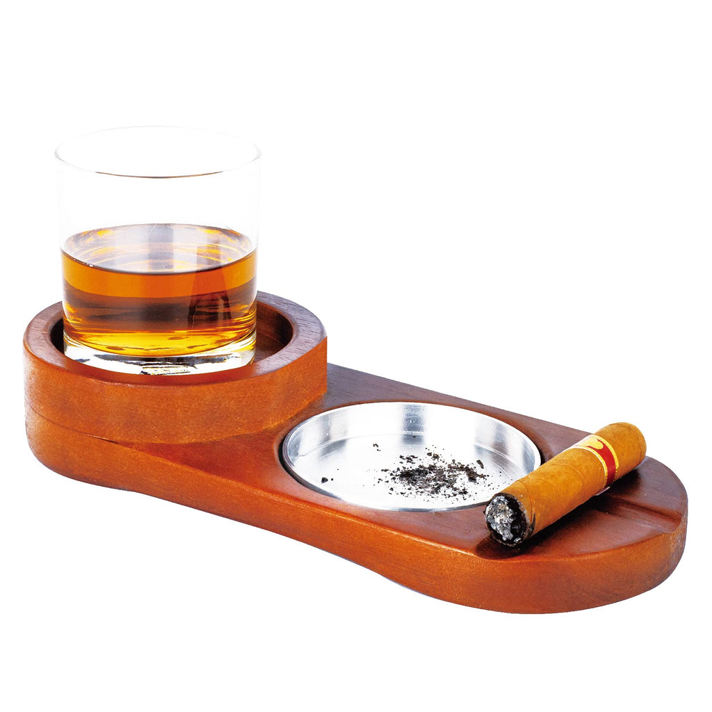 [Australia - AusPower] - Wooden Cigar Ashtray Coaster, Ashtray and Whiskey Glass Tray, Whiskey Glass Tray and Cigar Holder, 2 Tier Coaster Cigar Whiskey Accessory Set, Great Decoration for Home, Office or bar. (Oval) Oval 