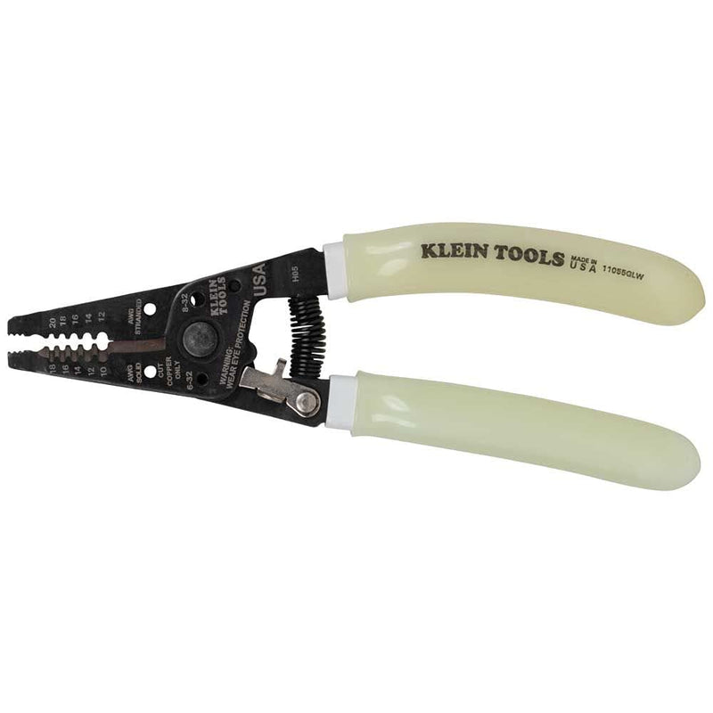 [Australia - AusPower] - Klein Tools 11055GLW Wire Stripper / Cutter, Klein-Kurve Stripper / Cutter, 10-18 AWG Solid, 12-20 AWG Stranded Wire, Glow in the Dark Grips High-Visibility Handle 