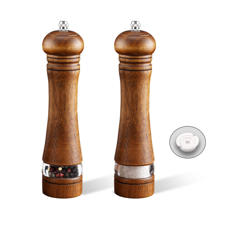 [Australia - AusPower] - 2-Piece Salt and Pepper Grinder Set, 8 Inch Wooden Salt and Pepper Mills with Adjustable Coarseness, Refillable Manual Pepper Mill Grinder for Home Cooks (Brown) 