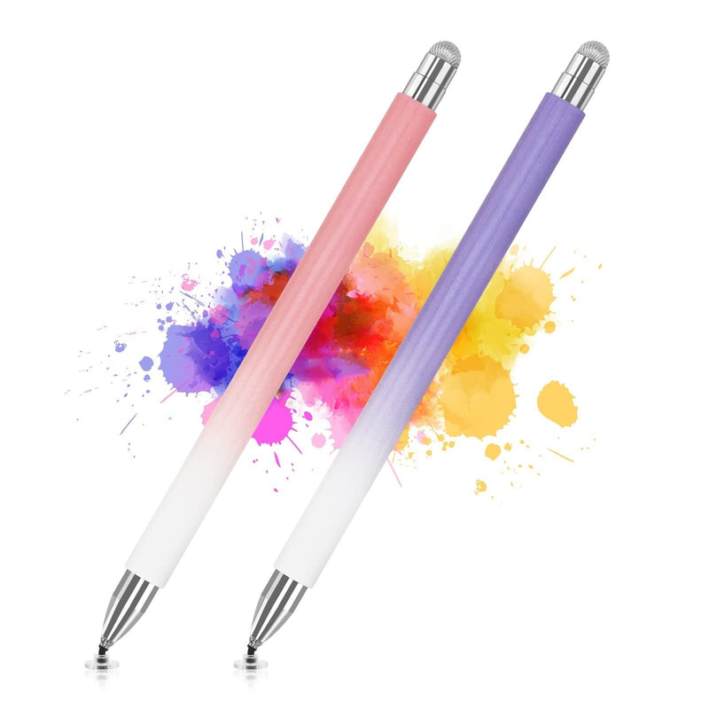 [Australia - AusPower] - Stylus Pen for iPad (2 Pcs), Universal Touch Screens Stylus Pens High Sensitivity Disc & Fiber Tip Pencils Compatible with Apple/iPhone/iPad/Android/Tablets and All Capacitive Touch Screens Dream Pink/Dream Purple 