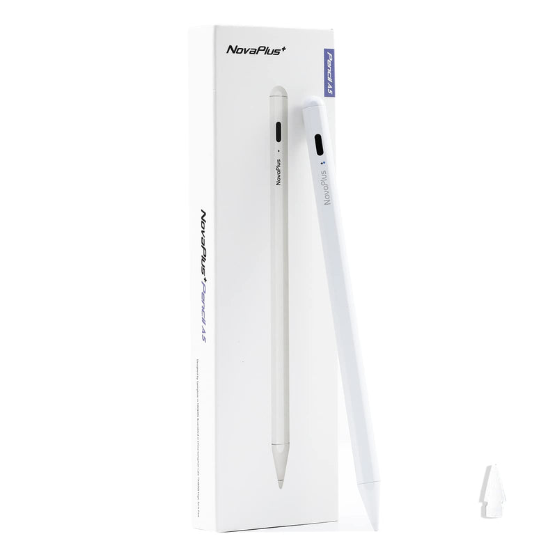 [Australia - AusPower] - Novaplus A5 Stylus Pen for iPad, Magnetic Design, Palm Rejection. Precise Writing/Drawing. 120mAh. Compatible with iPad 6-9th/iPad Mini 6/iPad Air 3-5th Gen. White 