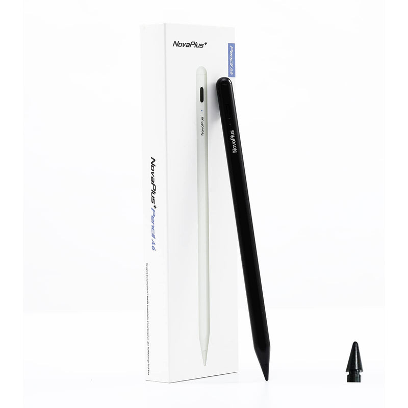 [Australia - AusPower] - Novaplus A6 Stylus Pen for iPad, 1.4mm Tip Exchangeable with Apple Pencil, Magnetic Design, Palm Rejection, Tilt Function. Precise Writing/Drawing. Compatible with iPad 6-9th/ Mini 6/Air 3-4th Gen. Black 