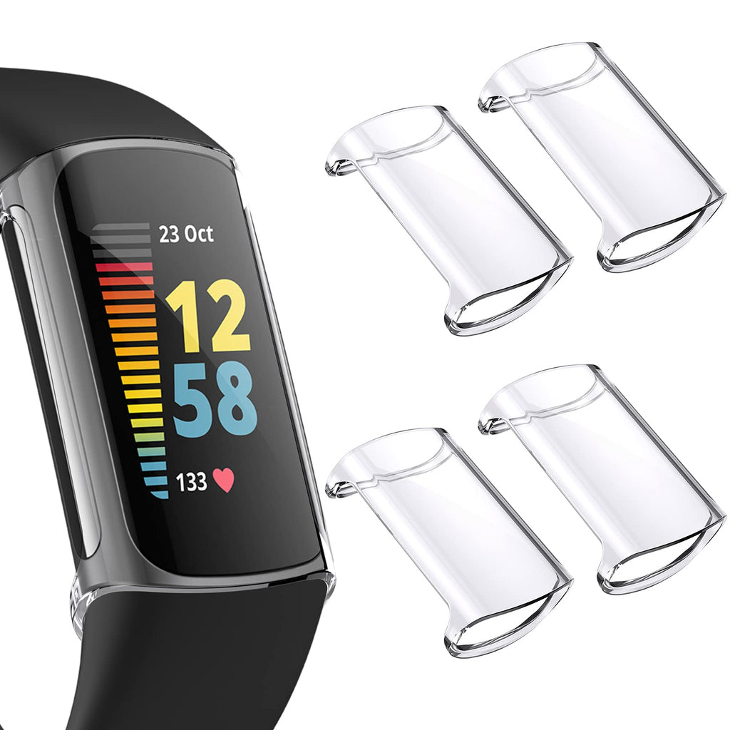 [Australia - AusPower] - EZCO 4-Pack Screen Protector Case Compatible with Fitbit Charge 5, Full Coverage TPU Case Protective Screen Cover Bumper Accessories Women Man for Charge 5 Smart Watch Clear/Clear/Clear/Clear 