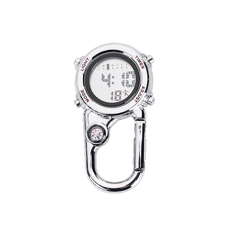[Australia - AusPower] - Clip on Digital Carabiner Watch Backpack Fob Belt Waterproof and Shockproof Pocket Clip-on Quartz Watch Glow in The Dark Carabiner Watch with Compass Alarm Clock Date Week Gift for Outdoor Sports Red 