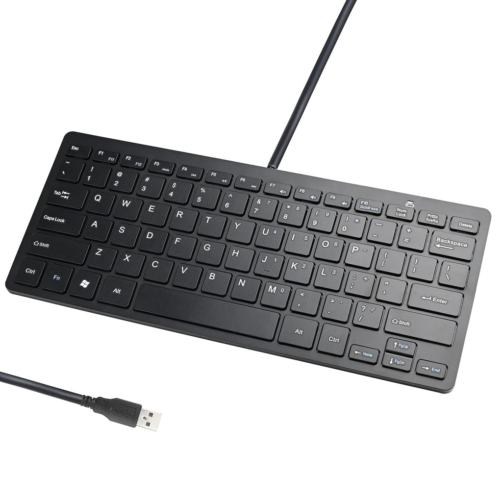 [Australia - AusPower] - 2021 Upgraded Powboro PC Computer Laptop Mini USB Wired Keyboard for Mac and Windows 78 Scissor Keys Small Super Thin Compact Multimedia Keyboard (Black) Black 