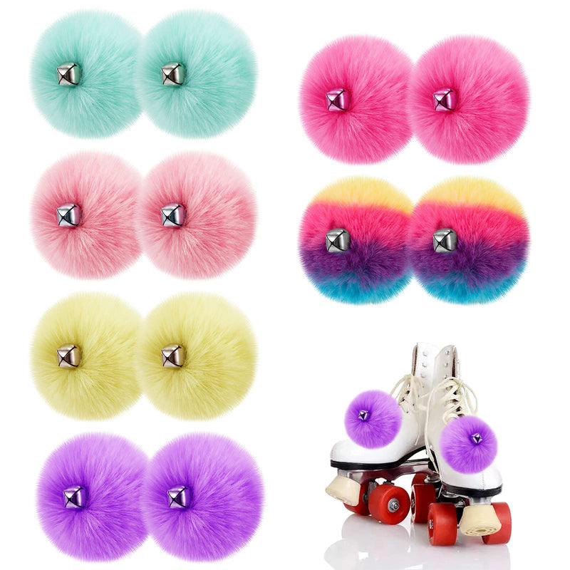 [Australia - AusPower] - 12 Pieces Roller Skate Pom Poms with Jingle Bells - 3.1" Fluffy Tie-on Roller Skate Pom Poms Fuzzy Faux Rabbit Fur Pom Poms Pompom Balls for Women Girls Quad Roller Skate Decoration (6 Styles) 