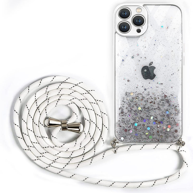 [Australia - AusPower] - BEIMEITU Lanyard Phone Case for iPhone 12 Pro Glitter Girly Case, Women Girls Ladies Shinny Crossbody Strap Phone Case Bling Glitter Protection Compatible with iPhone 12 Pro white rope 
