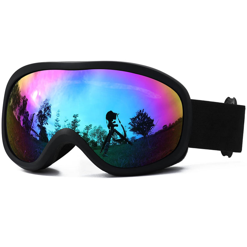 [Australia - AusPower] - AVV OTG Ski Goggles for Men Women With Anti-Fog Dual Layer lens, UV400 Snow Goggle for Snowboarding Snowmobiling Skating Black&grey Colorful Green Lens 