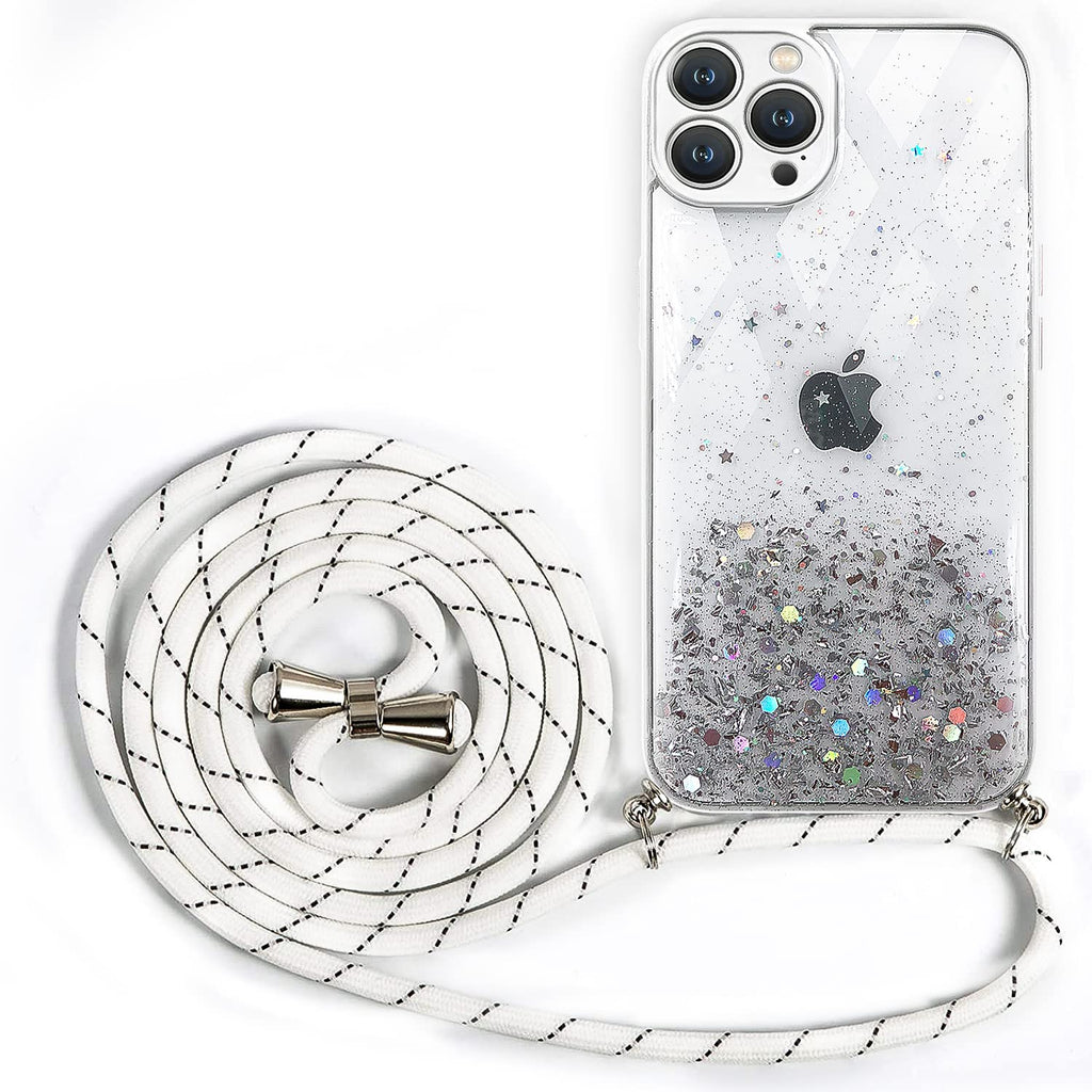 [Australia - AusPower] - BEIMEITU Lanyard Phone Case for iPhone 12 Pro Max Girly, Neck Strap Adjustable Crossbody Strap Mobile Phone Case Women Ladies Girly Bling Shell Protection Compatible with iPhone 12 Pro Max 6.7" white rope 