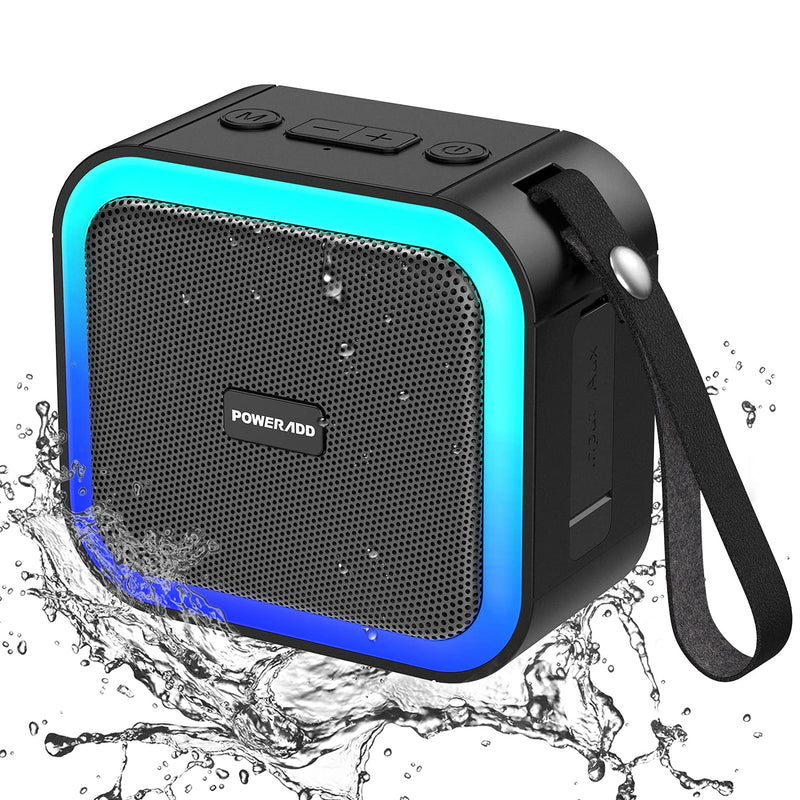 [Australia - AusPower] - EGQINR Portable Bluetooth Speakers, IPX7 Waterproof Wireless Speaker with 15W HD Stereo Loud Volume LED Lights Dual Pairing 24H Playtime Built-in Mic Outdoor Home & Travel black 