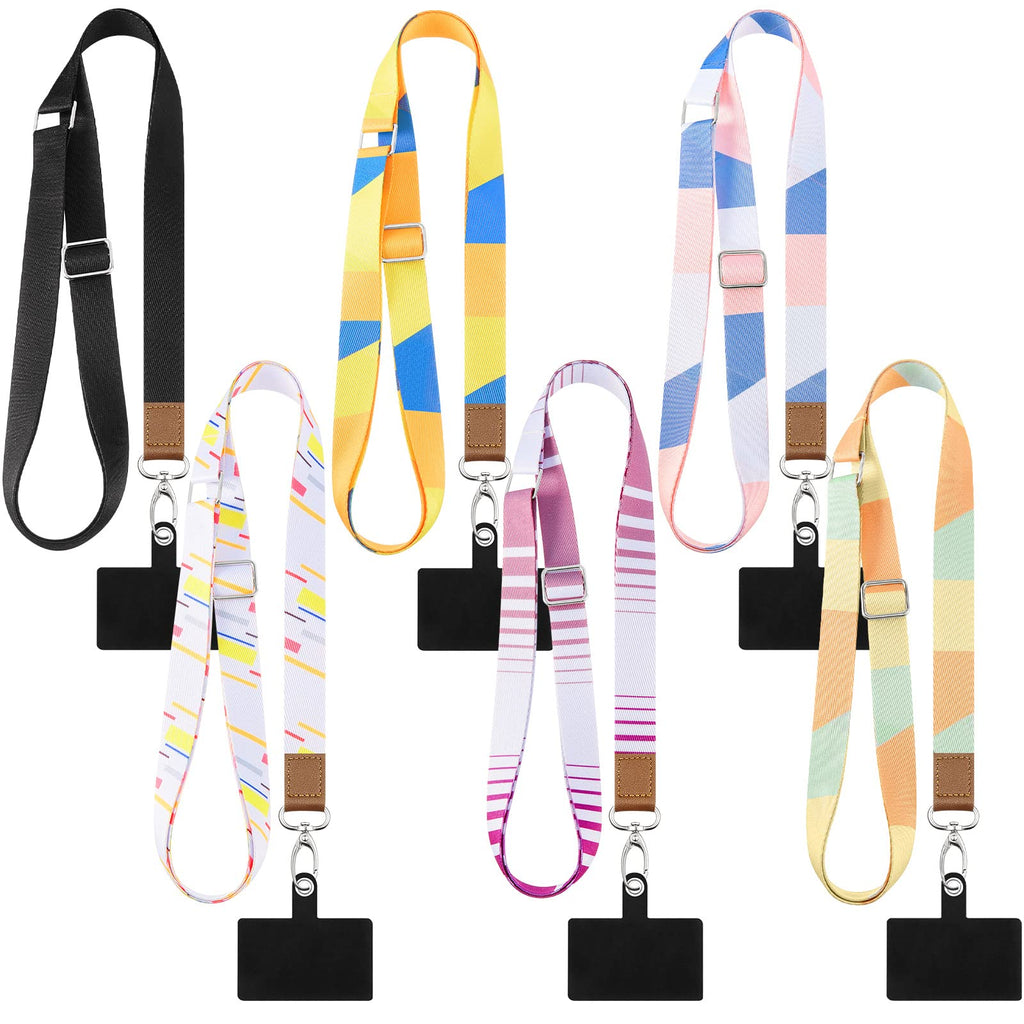 [Australia - AusPower] - 6 Pieces Phone Lanyards with 6 Pieces Patches, Cell Phone Lanyards, Cellphone Case Lanyards, Crossbody Lanyards for Cell Phone, Patch Phone Lanyards for Around the Neck Women Men Wallet Smartphone As Shown in the Pictures 