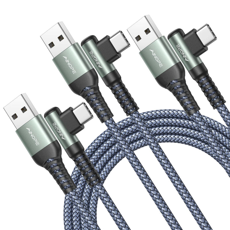 [Australia - AusPower] - Type C Cable [3-Pack, 6.6FT] Right Angle, AINOPE 3.1A USB Type C Cable Fast Charging, Nylon Braided Type C Charging Cable Fast Charger Compatible with Samsung Galaxy S10 S9 S8 S20 Plus, Note 10 9 8 6.6ft/6.6ft/6.6ft Grey 