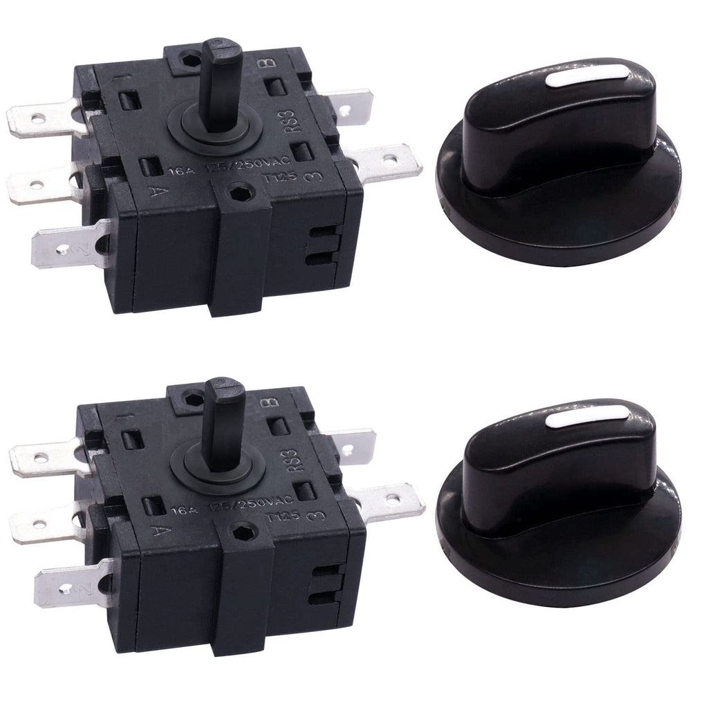 [Australia - AusPower] - Taiss 2PCS Rotary Switch 125/250VAC 16A 4 Position 3 Speed Universal Speed Selector Heater Rotary Switch with Knob F035 